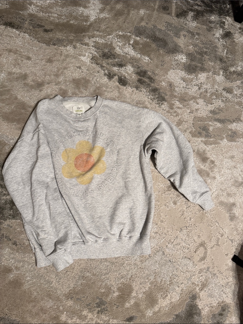 aerie Light Gray Sweatshirt with Yellow & Orange Flower Graphic